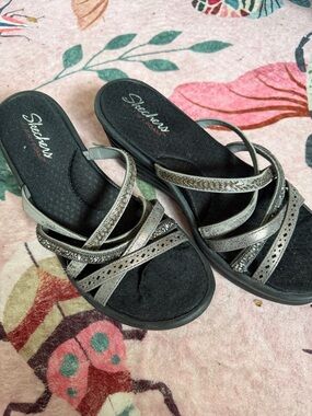 Skechers Women's Silver Multi-Strap Wedge Sandals